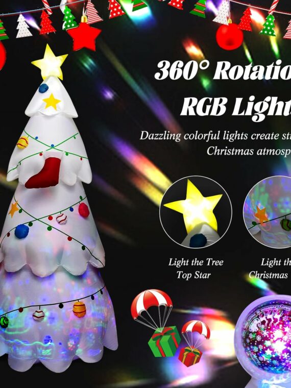 Tangkula 8ft Inflatable Christmas Tree with Rotating LED Lights, Waterproof Polyester, Indoor/Outdoor Holiday Decoration
