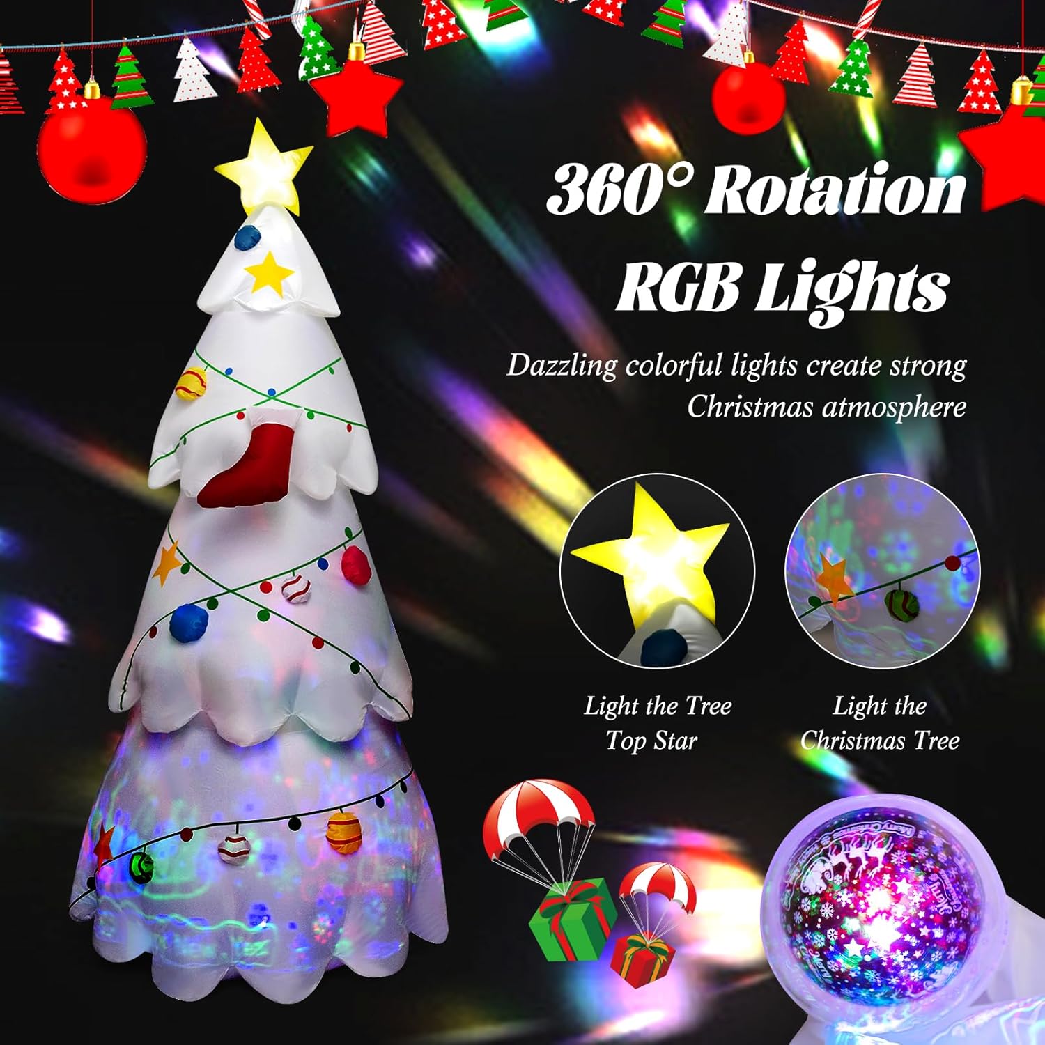 Tangkula 8ft Inflatable Christmas Tree with Rotating LED Lights, Waterproof Polyester, Indoor/Outdoor Holiday Decoration