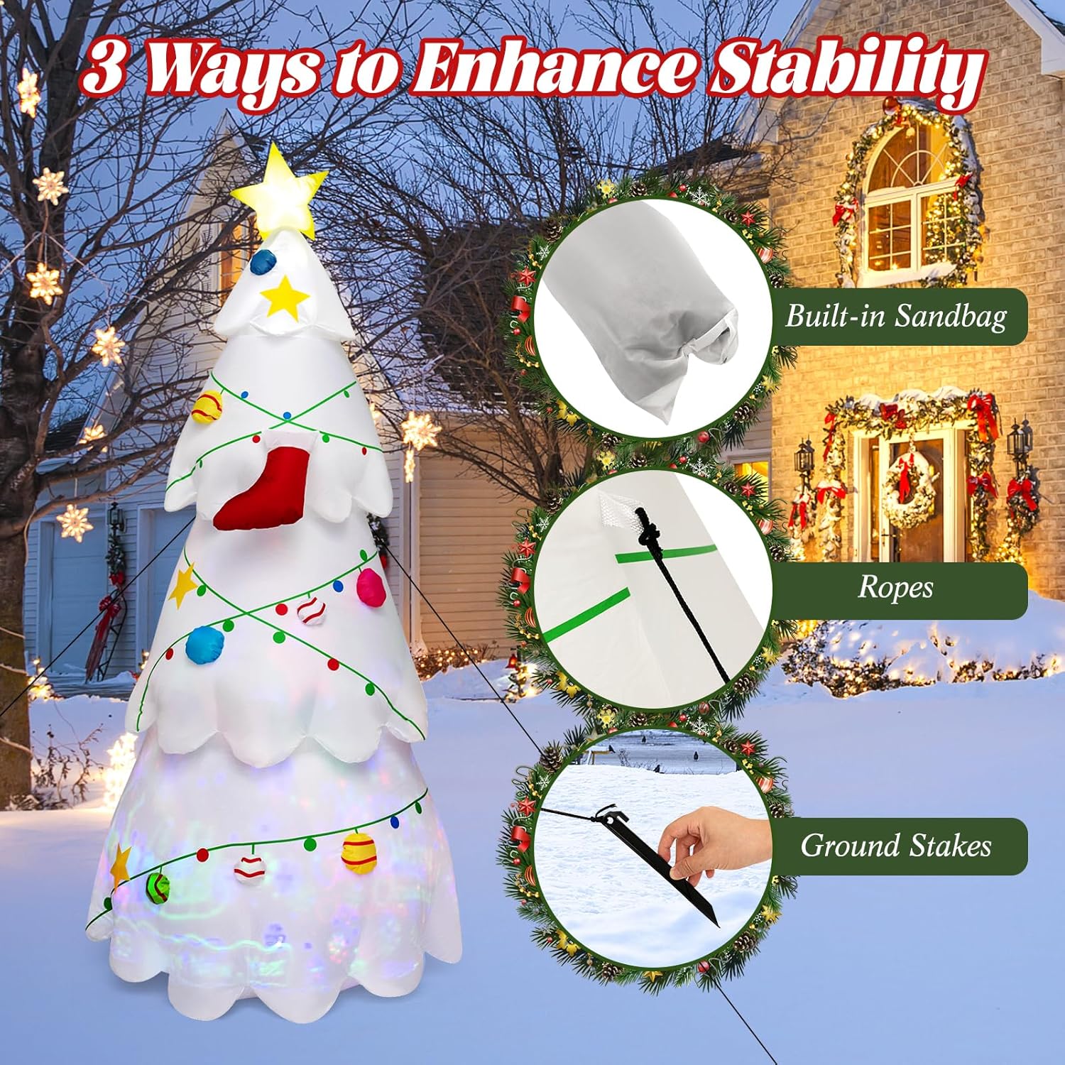Tangkula 8ft Inflatable Christmas Tree with Rotating LED Lights, Waterproof Polyester, Indoor/Outdoor Holiday Decoration