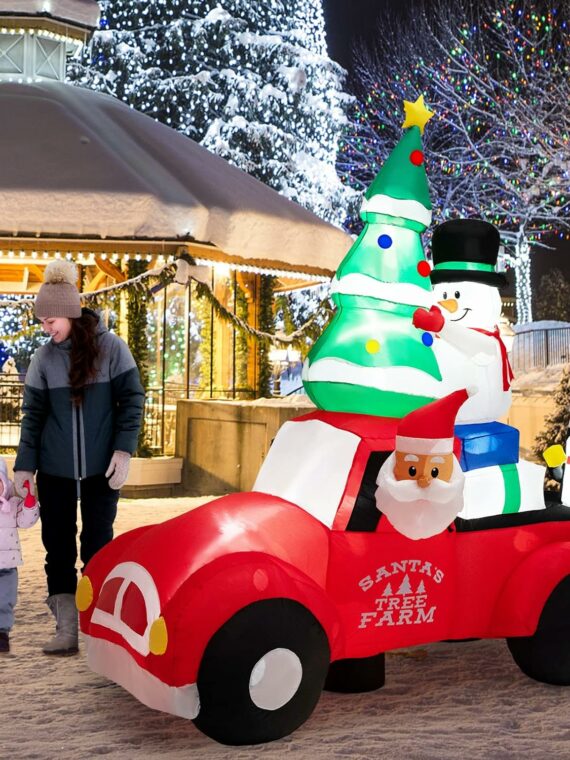 Tangkula 8FT Inflatable Santa Claus Car with LED Lights & Blower, Outdoor Christmas Yard Decoration
