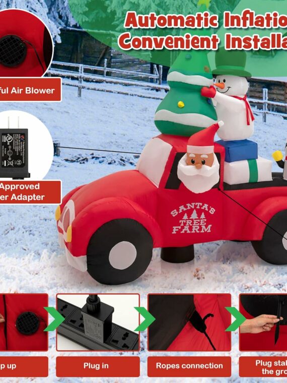 Tangkula 8FT Inflatable Santa Claus Car with LED Lights & Blower, Outdoor Christmas Yard Decoration