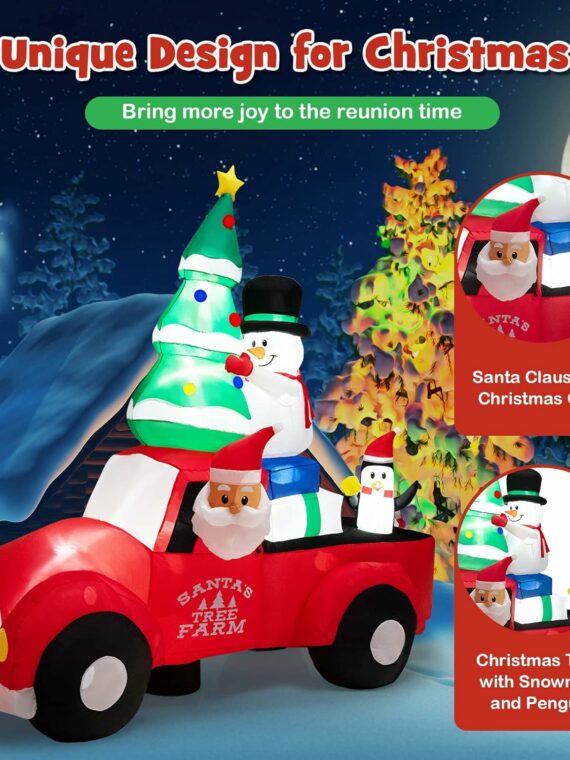 Tangkula 8FT Inflatable Santa Claus Car with LED Lights & Blower, Outdoor Christmas Yard Decoration