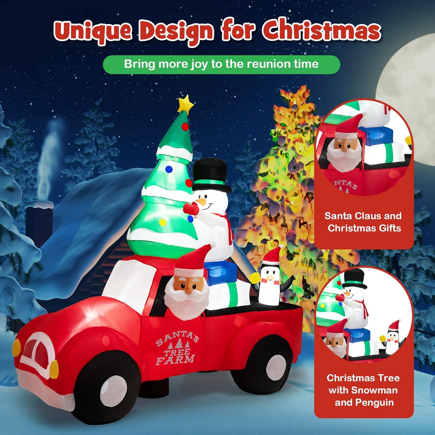 Tangkula 8FT Inflatable Santa Claus Car with LED Lights & Blower, Outdoor Christmas Yard Decoration