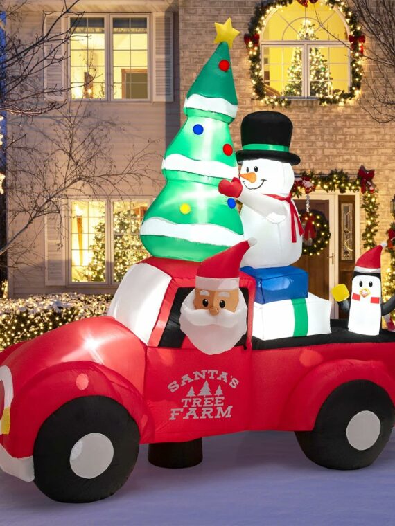 Tangkula 8FT Inflatable Santa Claus Car with LED Lights & Blower, Outdoor Christmas Yard Decoration