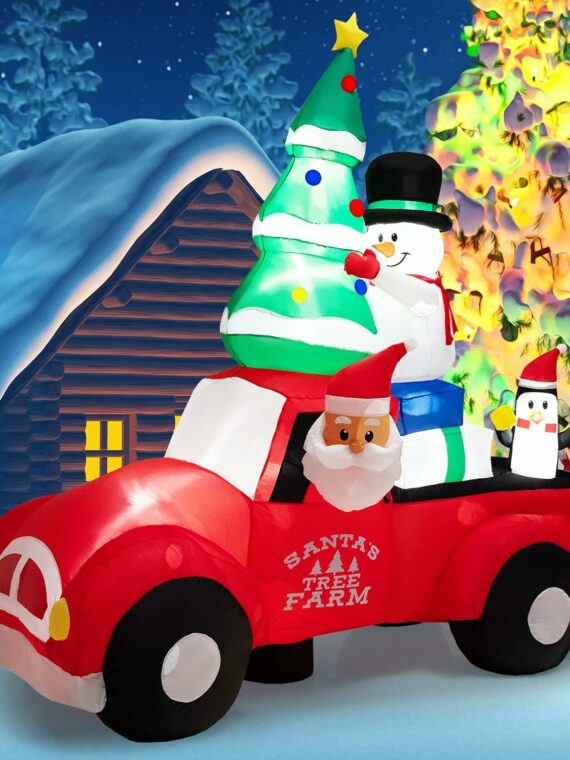 Tangkula 8FT Inflatable Santa Claus Car with LED Lights & Blower, Outdoor Christmas Yard Decoration