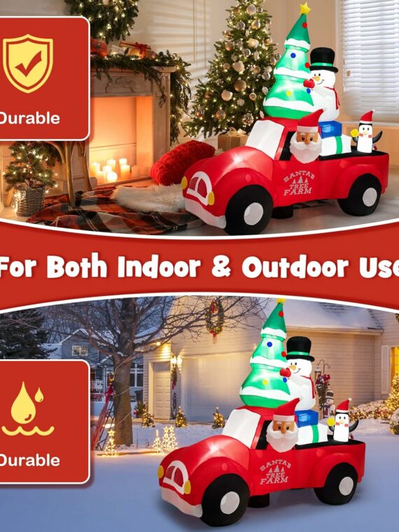 Tangkula 8FT Inflatable Santa Claus Car with LED Lights & Blower, Outdoor Christmas Yard Decoration