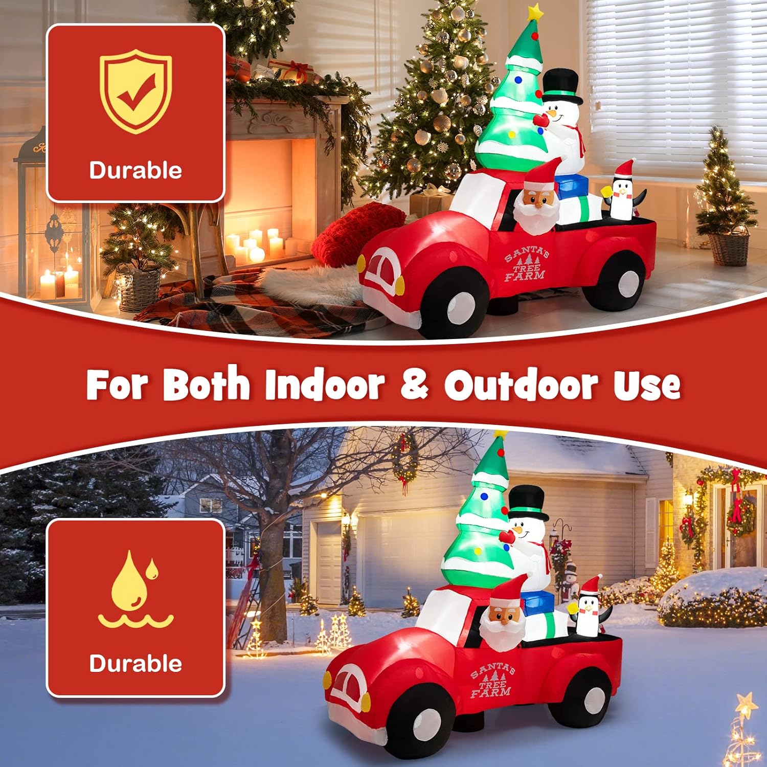 Tangkula 8FT Inflatable Santa Claus Car with LED Lights & Blower, Outdoor Christmas Yard Decoration