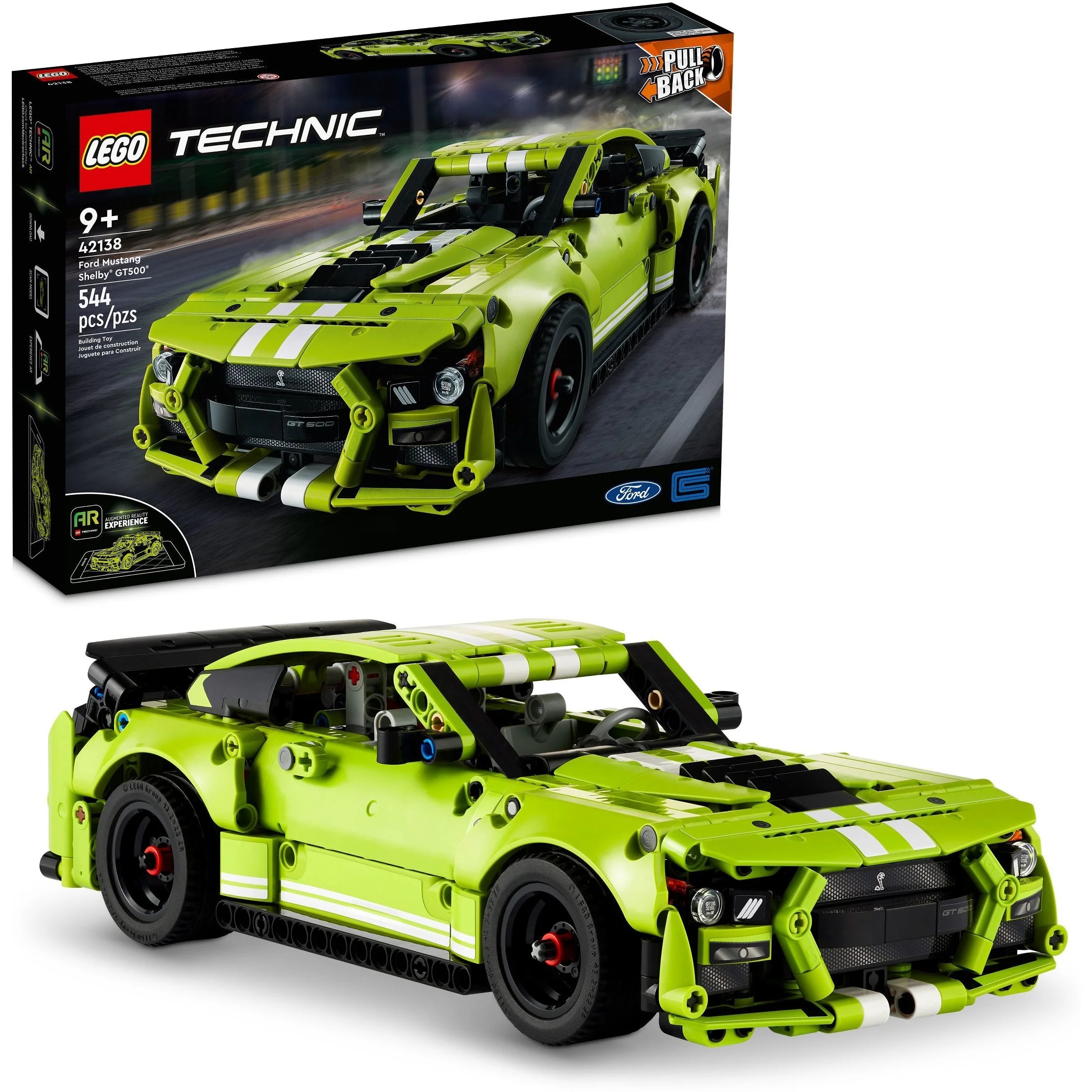 Technic Ford Mustang Shelby GT500 AR Race Car Toy Set, 544 Pieces, Ages 9+, with Pull-Back Motors and AR App Integration