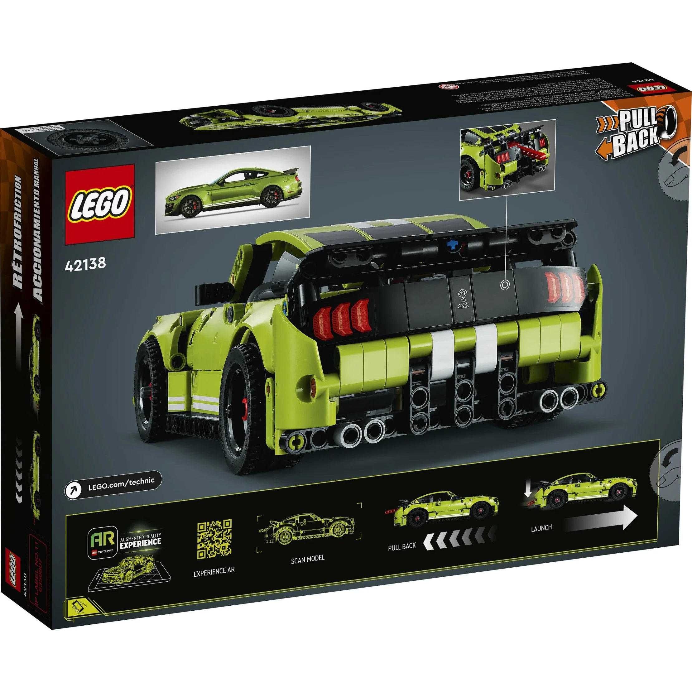Technic Ford Mustang Shelby GT500 AR Race Car Toy Set, 544 Pieces, Ages 9+, with Pull-Back Motors and AR App Integration