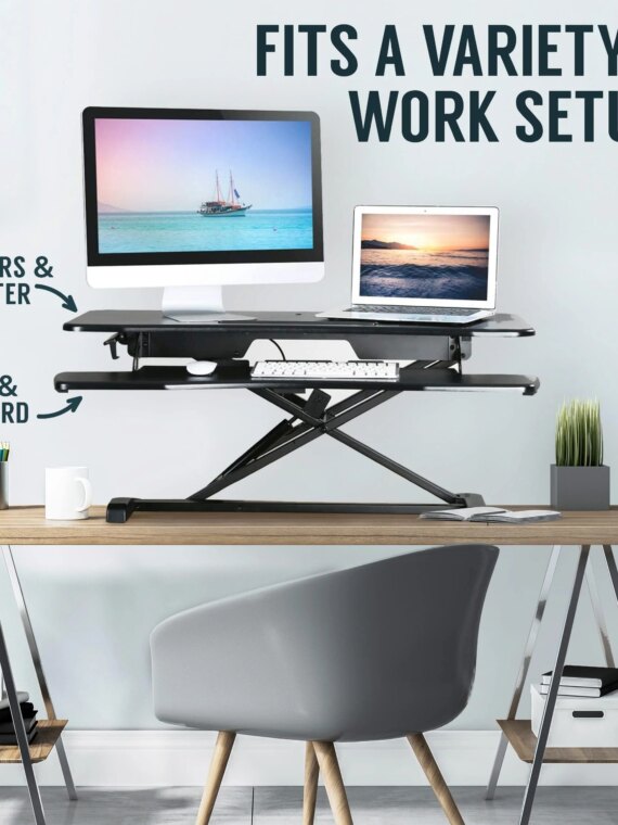 TechOrbits 32" Adjustable Standing Desk Converter, Height Adjustable, Easy Assembly, Spacious Work Area, Supports 33 lbs