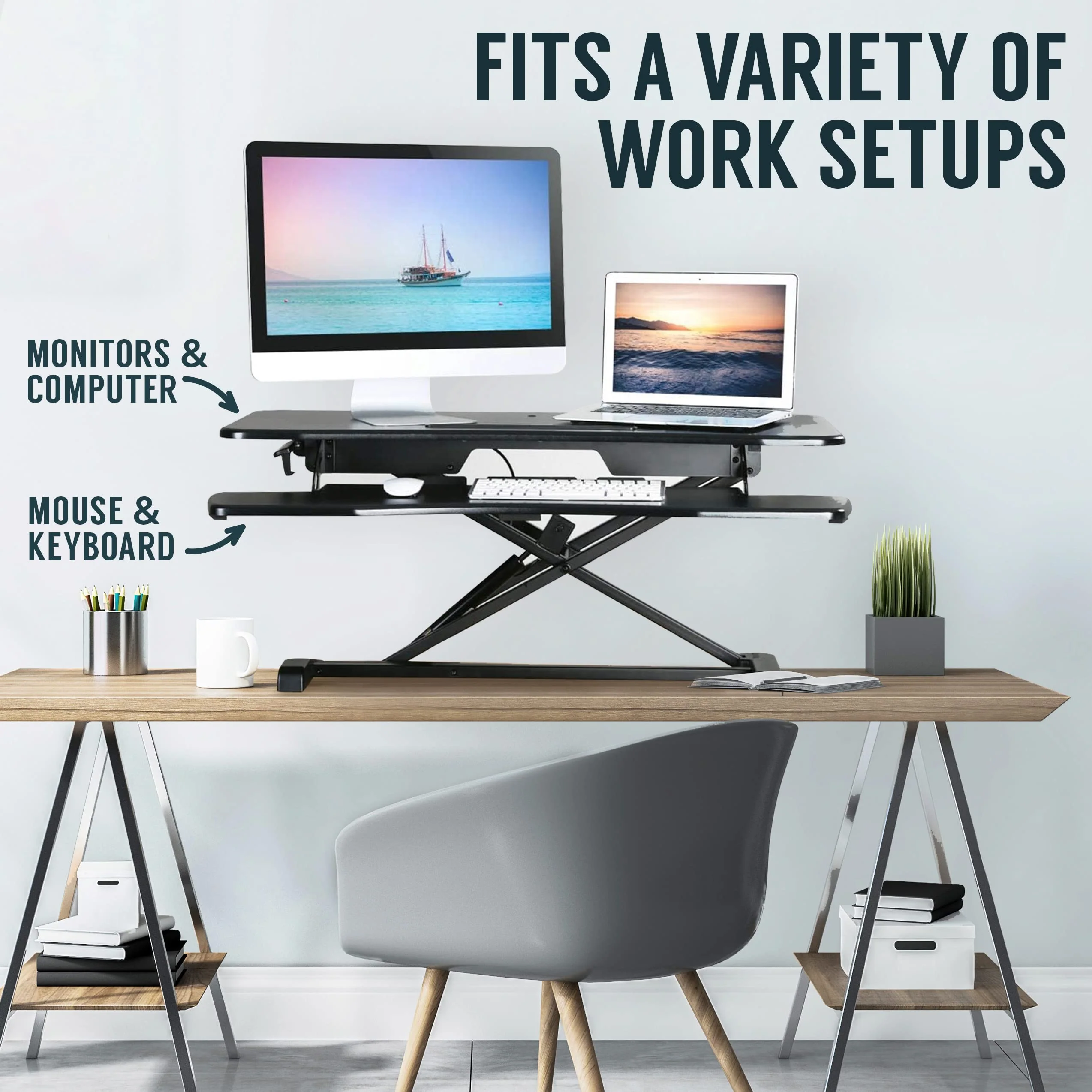TechOrbits 32" Adjustable Standing Desk Converter, Height Adjustable, Easy Assembly, Spacious Work Area, Supports 33 lbs