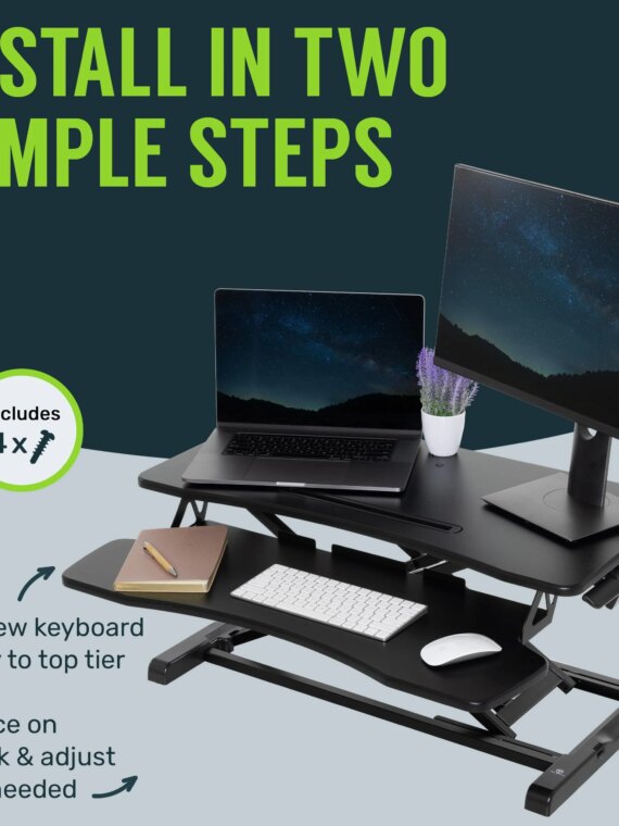 TechOrbits 32" Adjustable Standing Desk Converter, Height Adjustable, Easy Assembly, Spacious Work Area, Supports 33 lbs