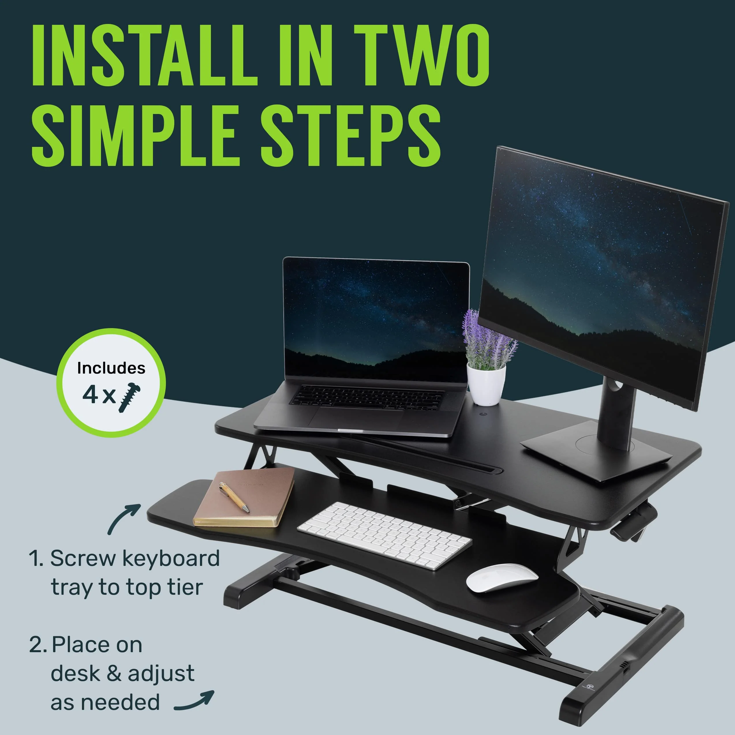 TechOrbits 32" Adjustable Standing Desk Converter, Height Adjustable, Easy Assembly, Spacious Work Area, Supports 33 lbs