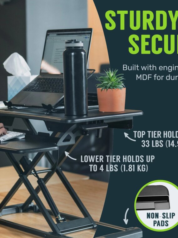 TechOrbits 32" Adjustable Standing Desk Converter, Height Adjustable, Easy Assembly, Spacious Work Area, Supports 33 lbs