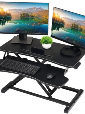TechOrbits 32" Adjustable Standing Desk Converter, Height Adjustable, Easy Assembly, Spacious Work Area, Supports 33 lbs