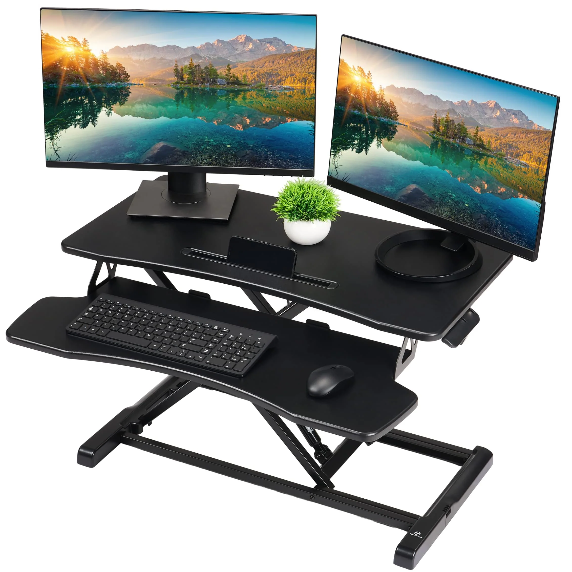 TechOrbits 32" Adjustable Standing Desk Converter, Height Adjustable, Easy Assembly, Spacious Work Area, Supports 33 lbs