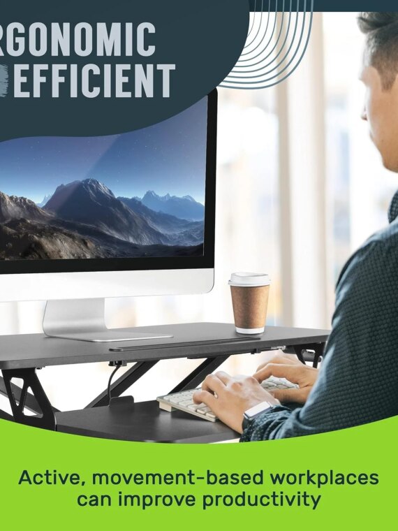 TechOrbits 32" Adjustable Standing Desk Converter, Height Adjustable, Easy Assembly, Spacious Work Area, Supports 33 lbs