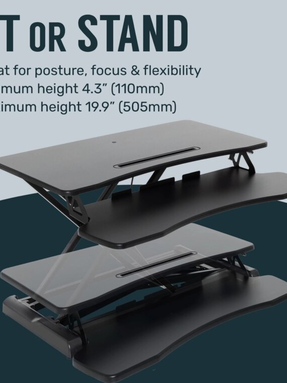 TechOrbits 32" Adjustable Standing Desk Converter, Height Adjustable, Easy Assembly, Spacious Work Area, Supports 33 lbs