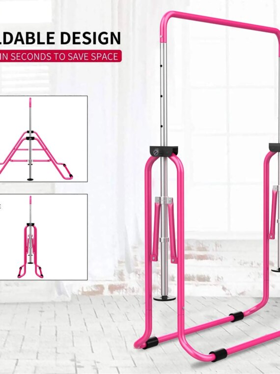 Tepemccu Children's Adjustable Gymnastics Bar with Pad, Foldable & Height-Adjustable, Ages 3-8, 140 lbs Limit