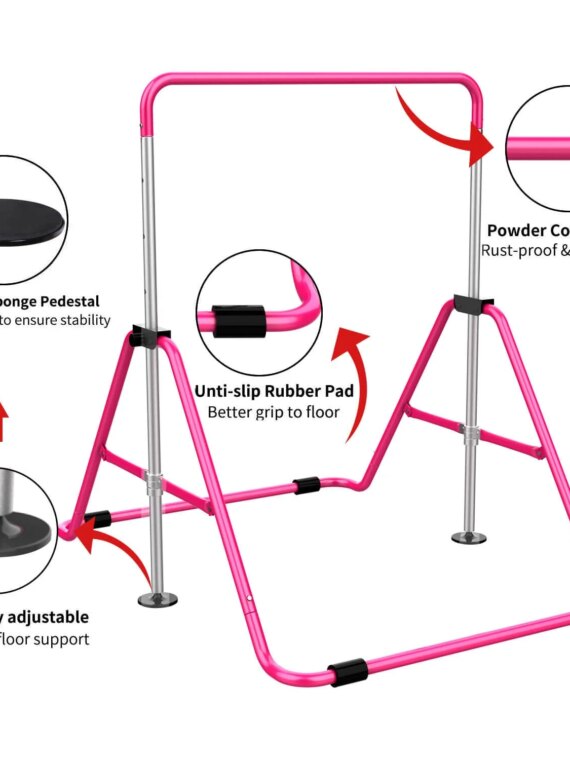Tepemccu Children's Adjustable Gymnastics Bar with Pad, Foldable & Height-Adjustable, Ages 3-8, 140 lbs Limit