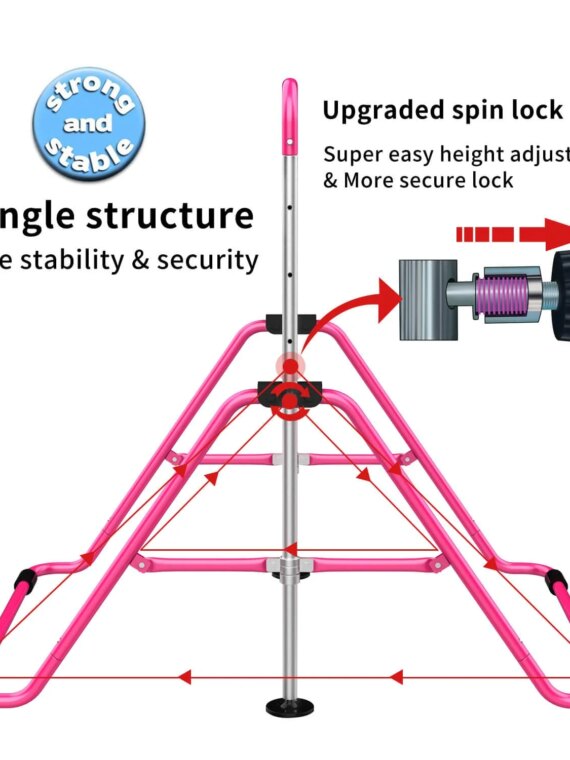 Tepemccu Children's Adjustable Gymnastics Bar with Pad, Foldable & Height-Adjustable, Ages 3-8, 140 lbs Limit
