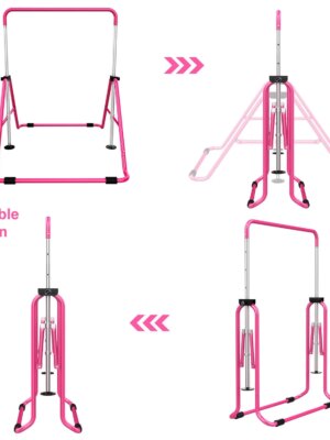 Tepemccu Children’s Adjustable Gymnastics Bar with Pad, Foldable & Height-Adjustable, Ages 3-8, 140 lbs Limit