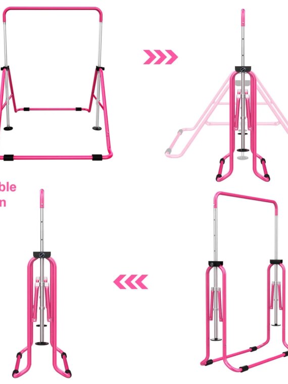 Tepemccu Children's Adjustable Gymnastics Bar with Pad, Foldable & Height-Adjustable, Ages 3-8, 140 lbs Limit