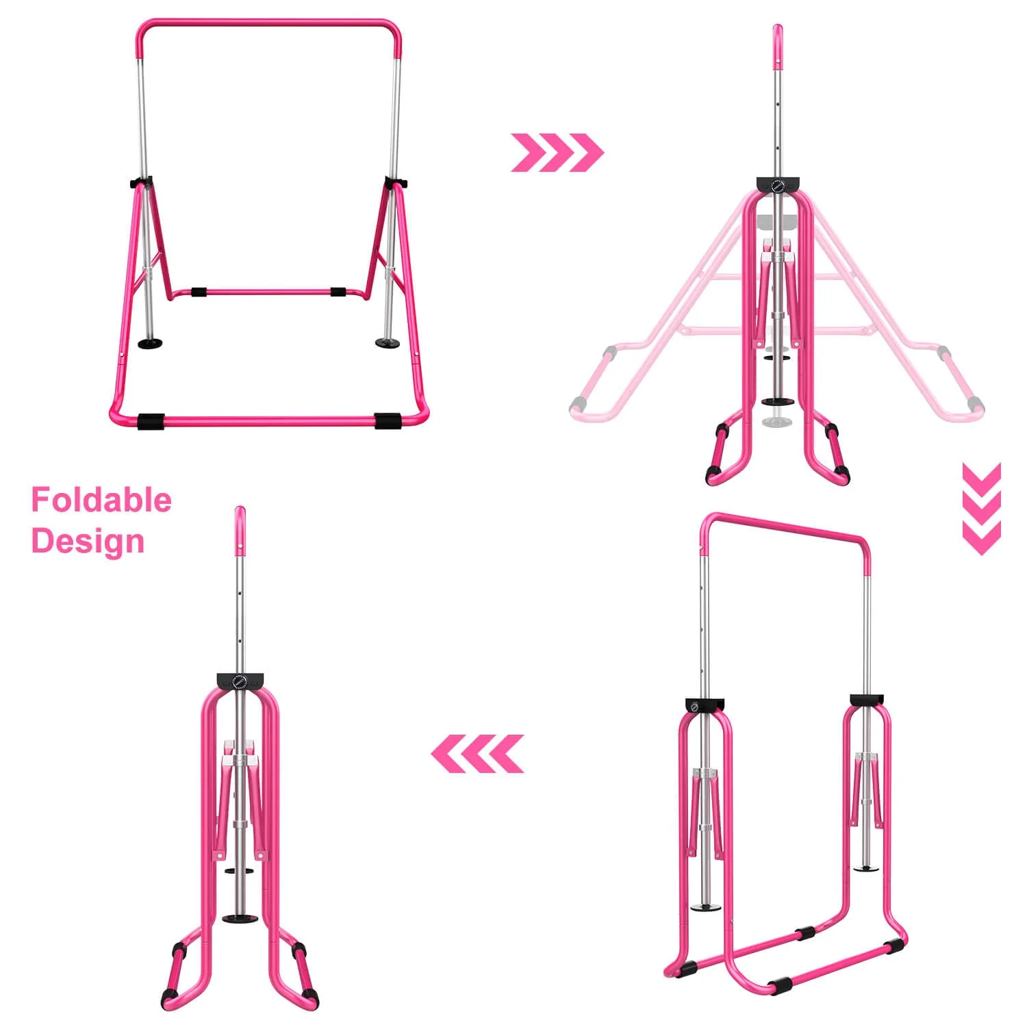 Tepemccu Children's Adjustable Gymnastics Bar with Pad, Foldable & Height-Adjustable, Ages 3-8, 140 lbs Limit