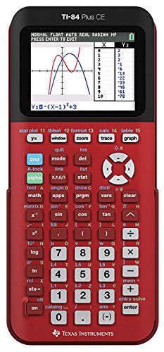 Texas Instruments TI-84 Plus CE Graphing Calculator, Radical Red, 2.8" Color LCD, Rechargeable Battery, USB Connectivity