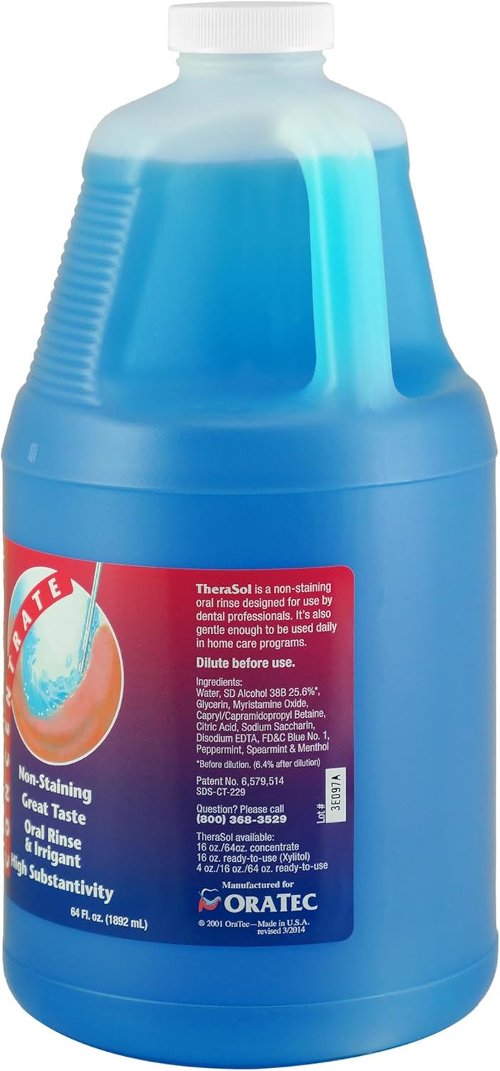 TheraSol Antiseptic Oral Rinse & Irrigant Concentrate 64 oz - Non-Staining, Minty Mouthwash for Daily Oral Care