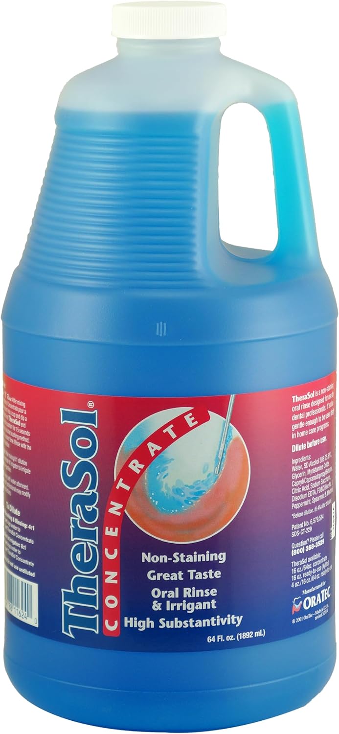 TheraSol Antiseptic Oral Rinse & Irrigant Concentrate 64 oz - Non-Staining, Minty Mouthwash for Daily Oral Care