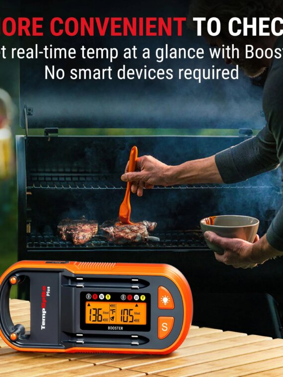 ThermoPro TempSpike Plus Wireless Meat Thermometer, 600ft Bluetooth Range, Color-Coded Probes, Smart Display, Waterproof