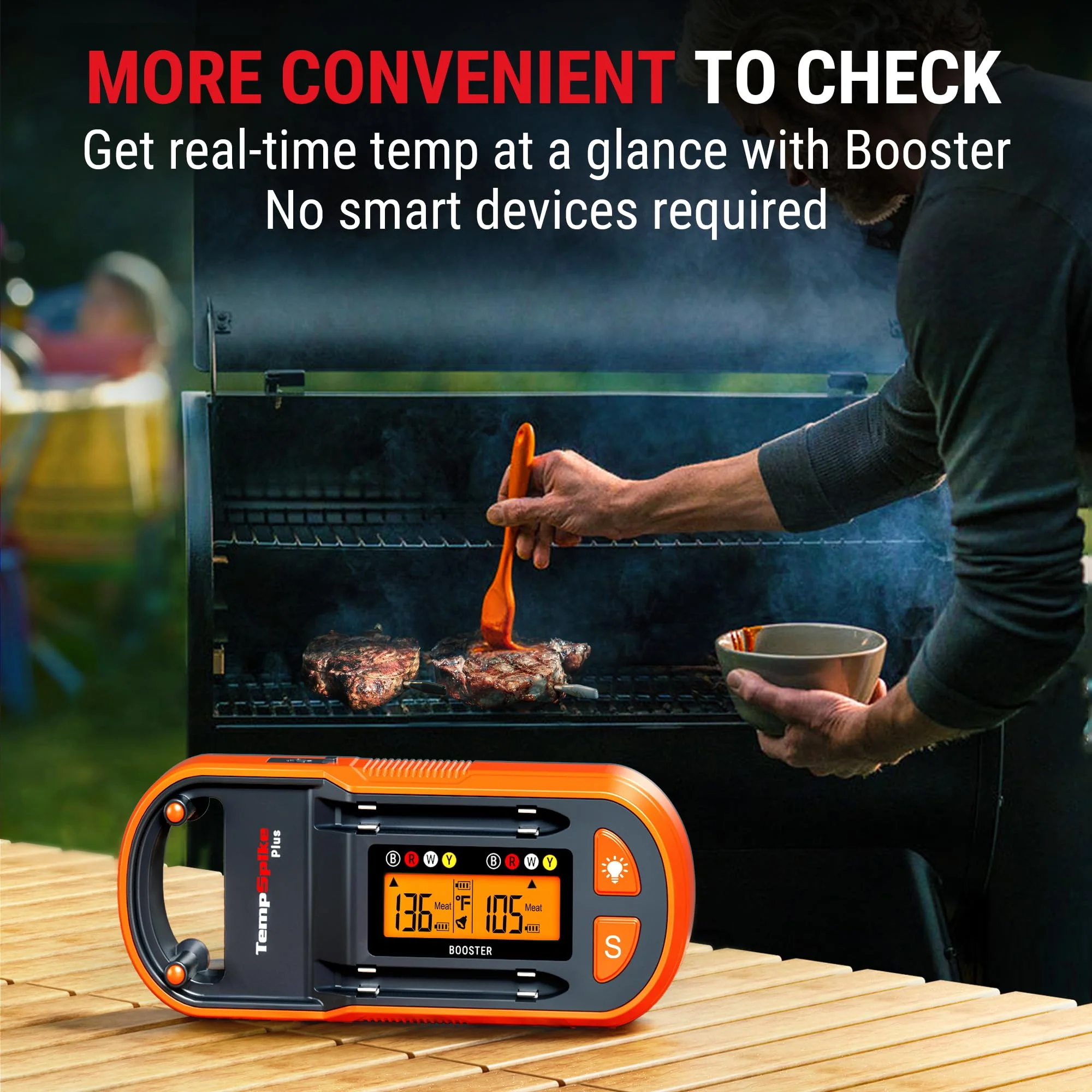 ThermoPro TempSpike Plus Wireless Meat Thermometer, 600ft Bluetooth Range, Color-Coded Probes, Smart Display, Waterproof