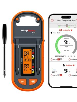 ThermoPro TempSpike Plus Wireless Meat Thermometer, 600ft Bluetooth Range, Color-Coded Probes, Smart Display, Waterproof