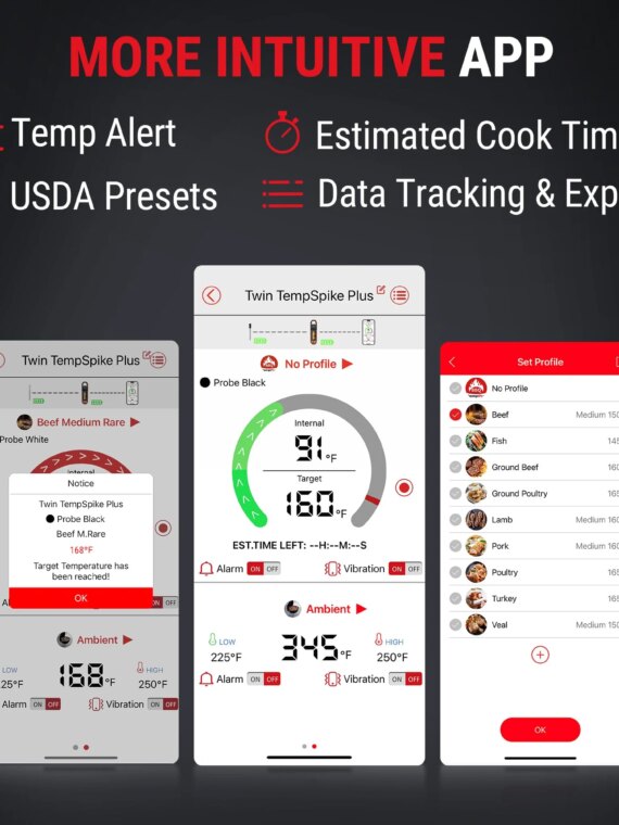 ThermoPro TempSpike Plus Wireless Meat Thermometer, 600ft Bluetooth Range, Color-Coded Probes, Smart Display, Waterproof