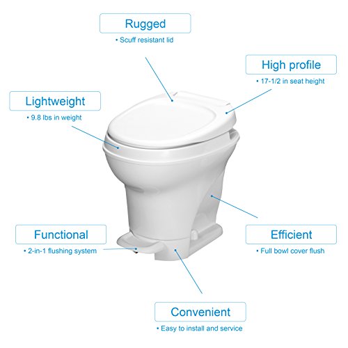 Thetford Aqua-Magic V High Profile RV Toilet, White, Pedal Flush, 17.5" Seat Height, Lightweight, Durable