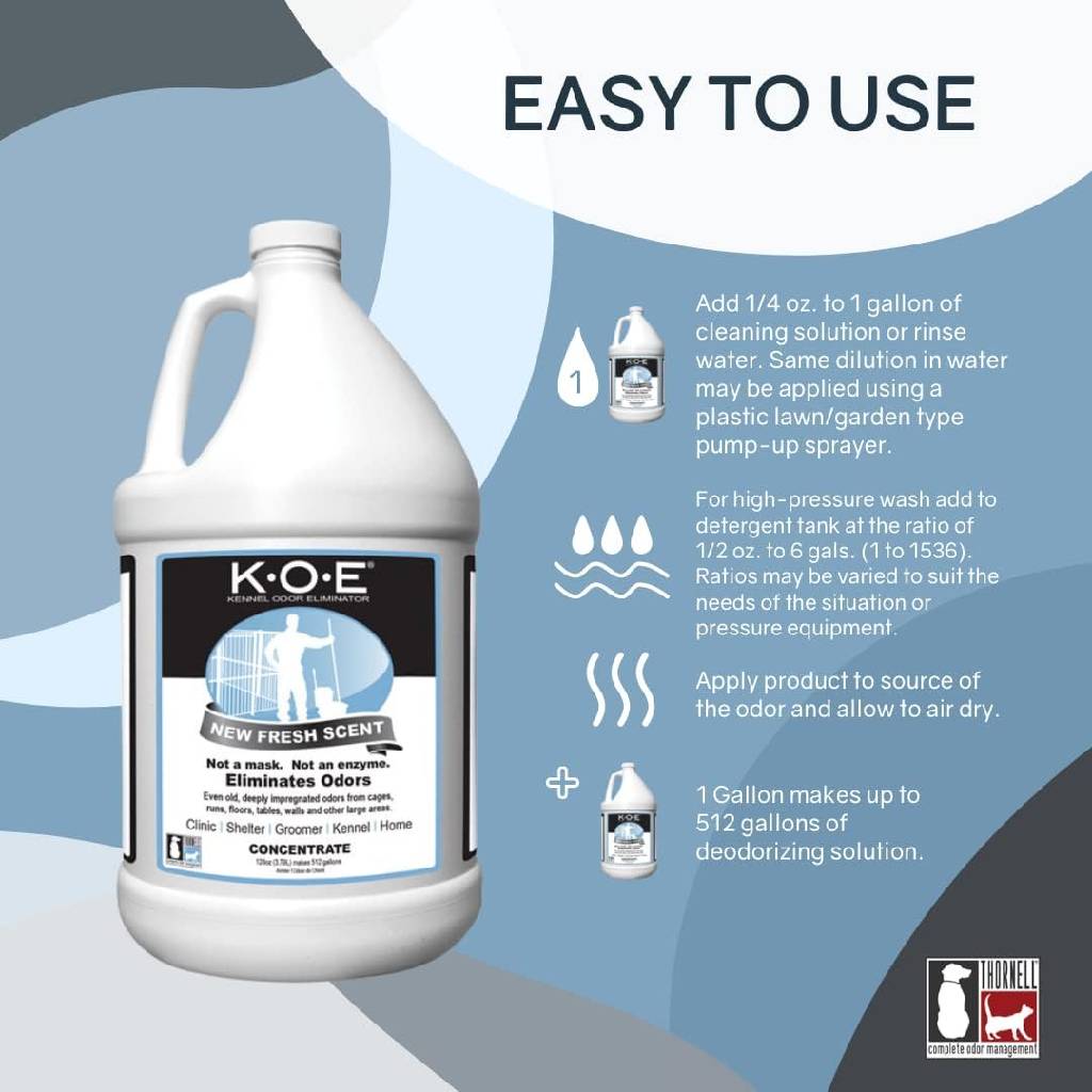 Thornell KOE Kennel Odor Eliminator Concentrate, Fresh Scent, Gallon - Pet-Safe Deodorizer