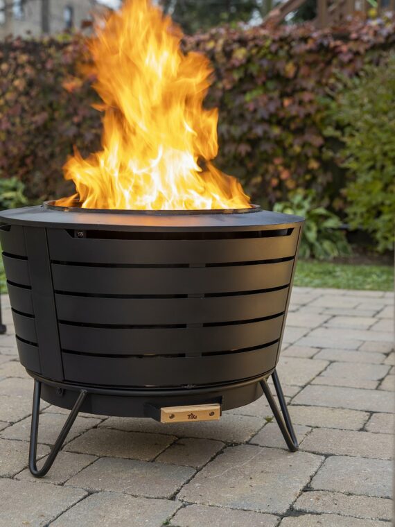 TIKI Brand 25" Smokeless Patio Fire Pit, Stainless Steel, Easy Clean, Includes Stand & Cover