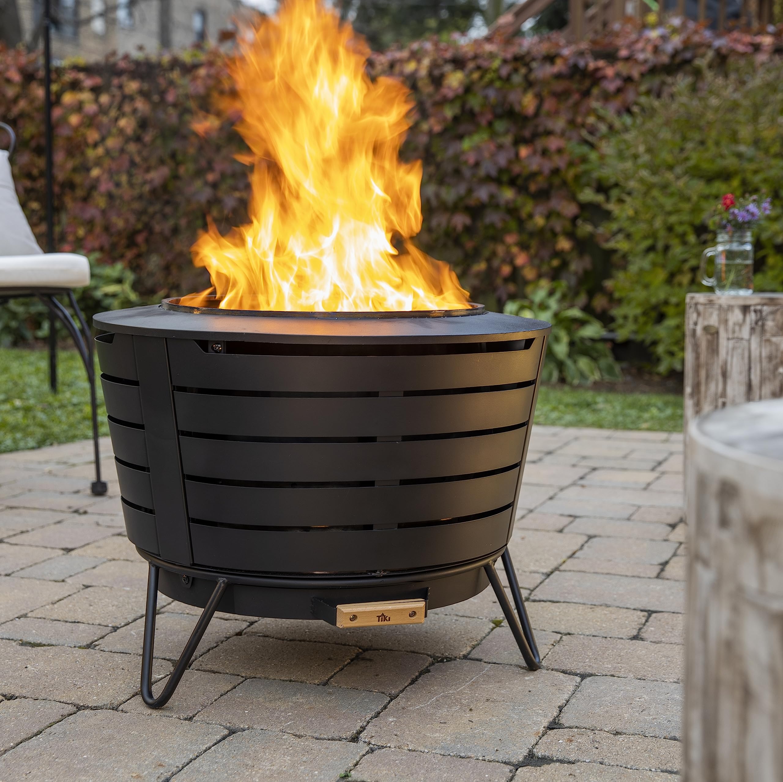 TIKI Brand 25" Smokeless Patio Fire Pit, Stainless Steel, Easy Clean, Includes Stand & Cover
