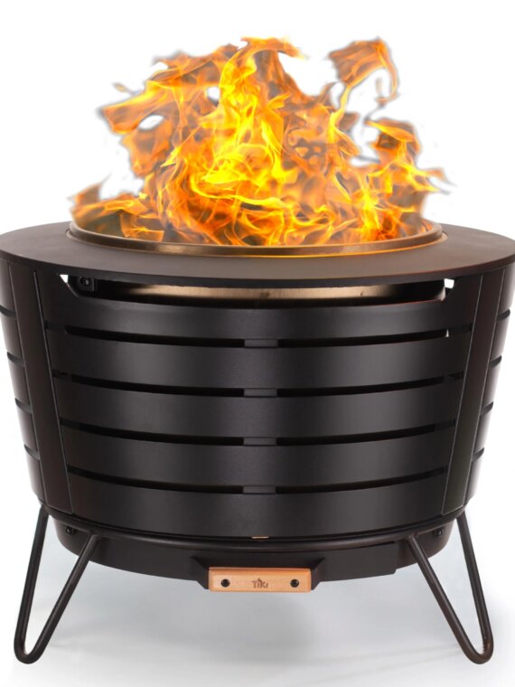TIKI Brand 25" Smokeless Patio Fire Pit, Stainless Steel, Easy Clean, Includes Stand & Cover