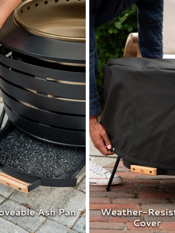 TIKI Brand Smokeless 25" Patio Fire Pit, Stainless Steel, Easy Clean, Includes Stand & Cover