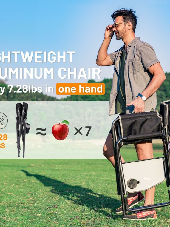 TIMBER RIDGE 2-Pack Oversized Lightweight Camping Chairs with Side Table, 400 lbs Capacity, Portable Folding Seats