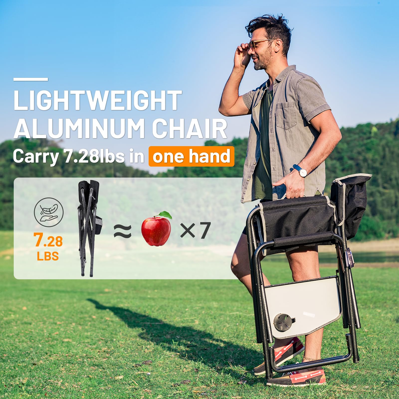 TIMBER RIDGE 2-Pack Oversized Lightweight Camping Chairs with Side Table, 400 lbs Capacity, Portable Folding Seats