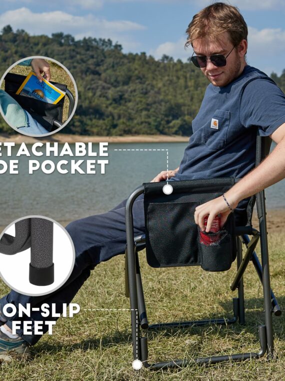 TIMBER RIDGE 2-Pack Oversized Lightweight Camping Chairs with Side Table, 400 lbs Capacity, Portable Folding Seats