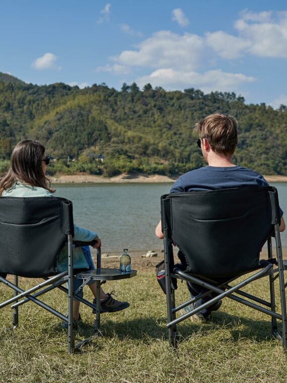 TIMBER RIDGE 2-Pack Oversized Lightweight Camping Chairs with Side Table, 400 lbs Capacity, Portable Folding Seats