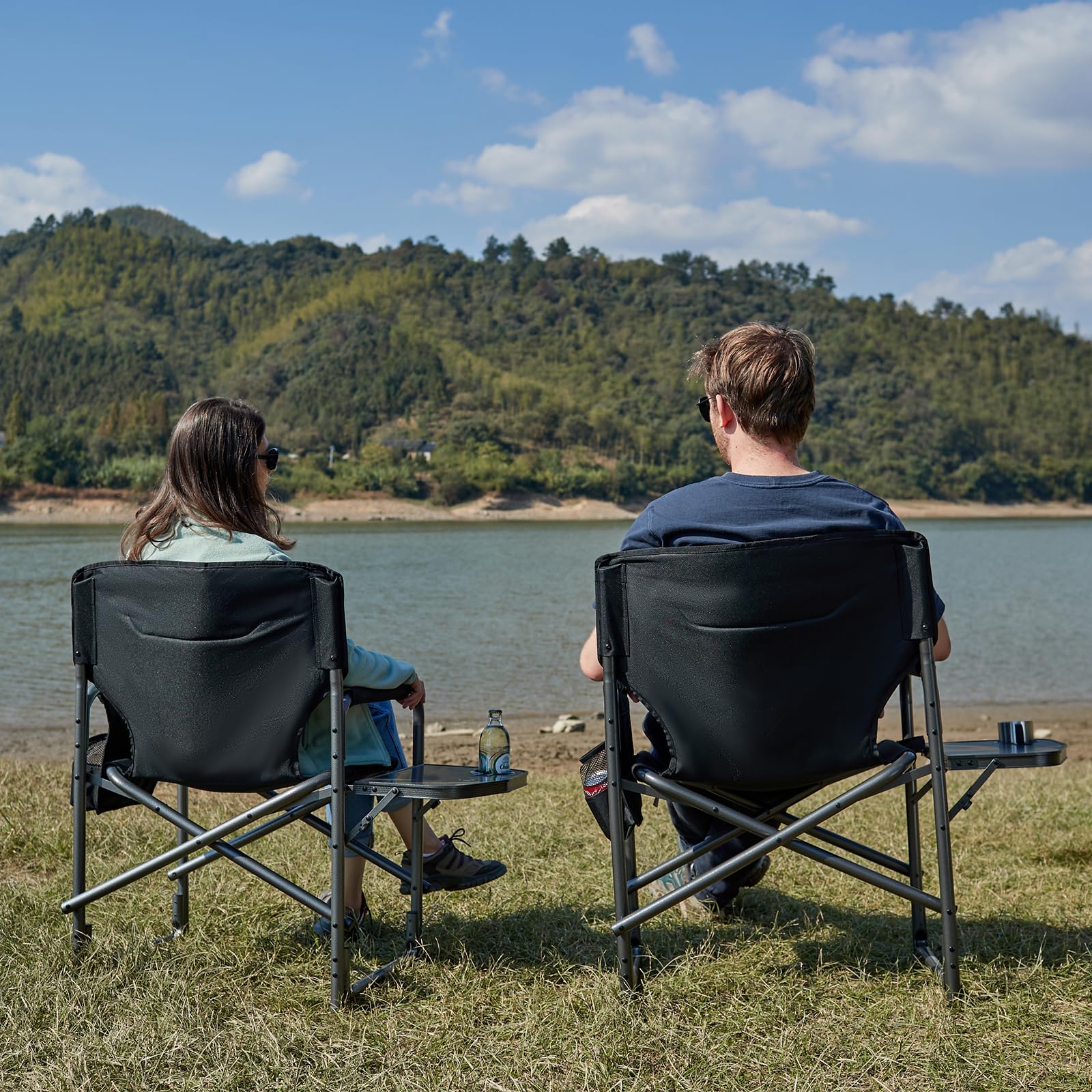 TIMBER RIDGE 2-Pack Oversized Lightweight Camping Chairs with Side Table, 400 lbs Capacity, Portable Folding Seats
