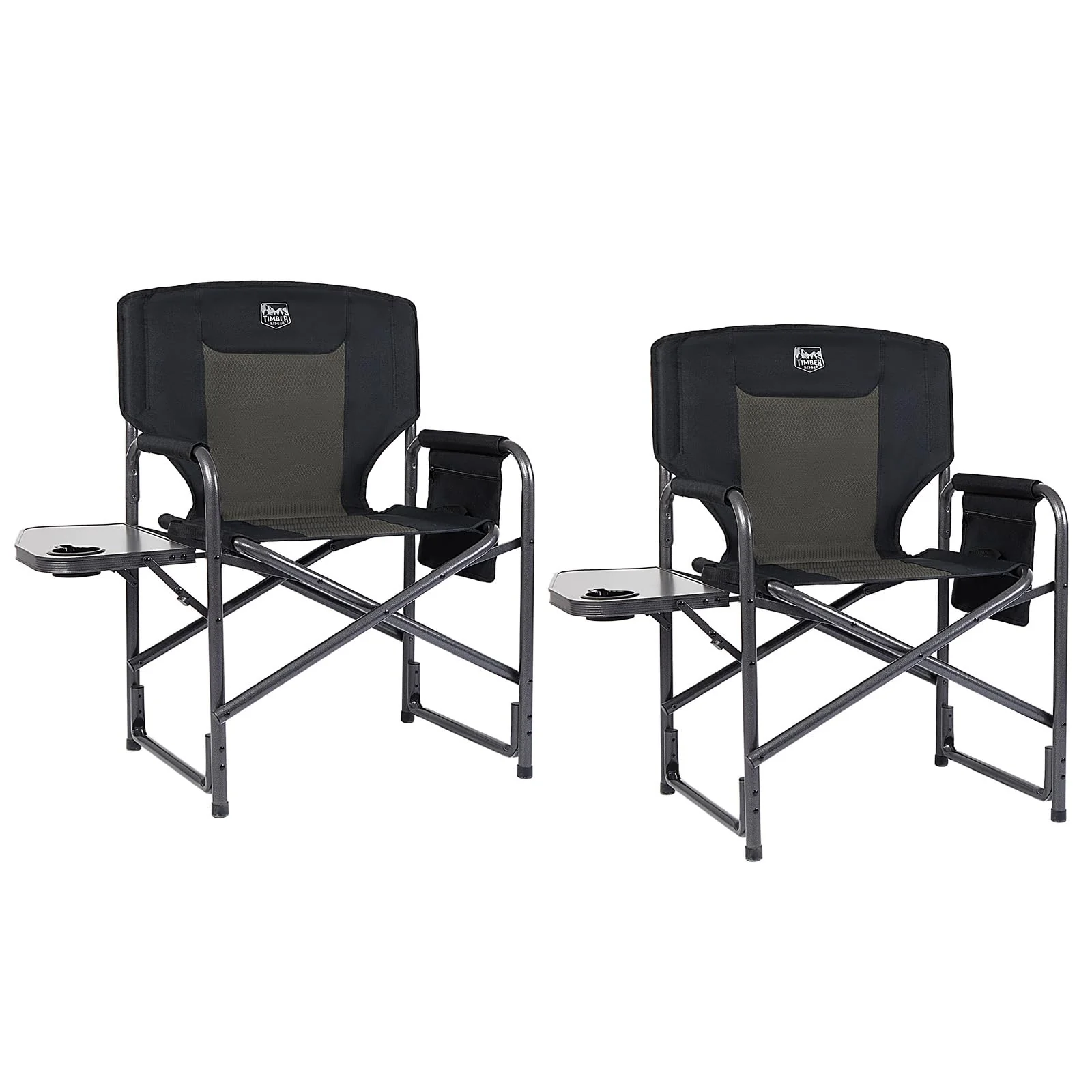 TIMBER RIDGE 2-Pack Oversized Lightweight Camping Chairs with Side Table, 400 lbs Capacity, Portable Folding Seats