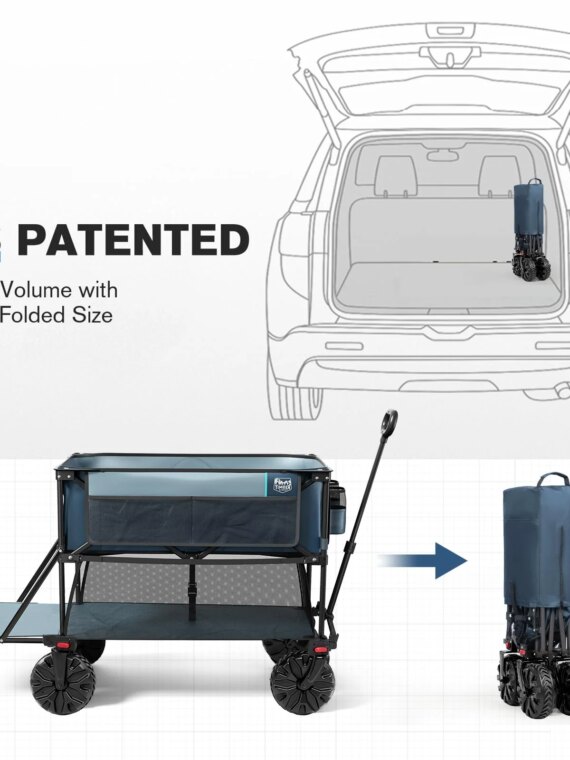 Timber Ridge Folding Double Decker Wagon, 450lbs Capacity, 54" Extended Shelf, All-Terrain Wheels, Compact Design