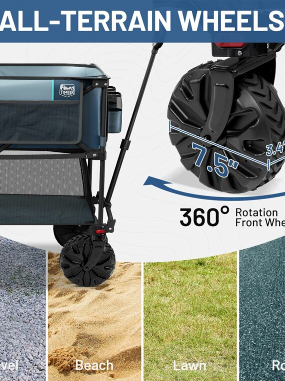 Timber Ridge Folding Double Decker Wagon, 450lbs Capacity, 54" Extended Shelf, All-Terrain Wheels, Compact Design