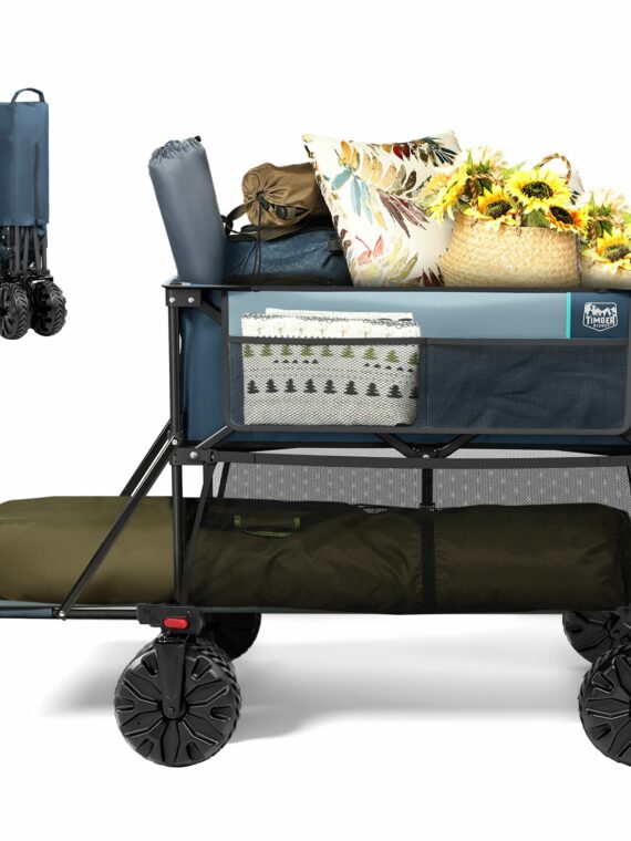 Timber Ridge Folding Double Decker Wagon, 450lbs Capacity, 54" Extended Shelf, All-Terrain Wheels, Compact Design